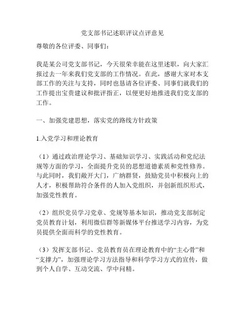 党支部书记述职评议点评意见