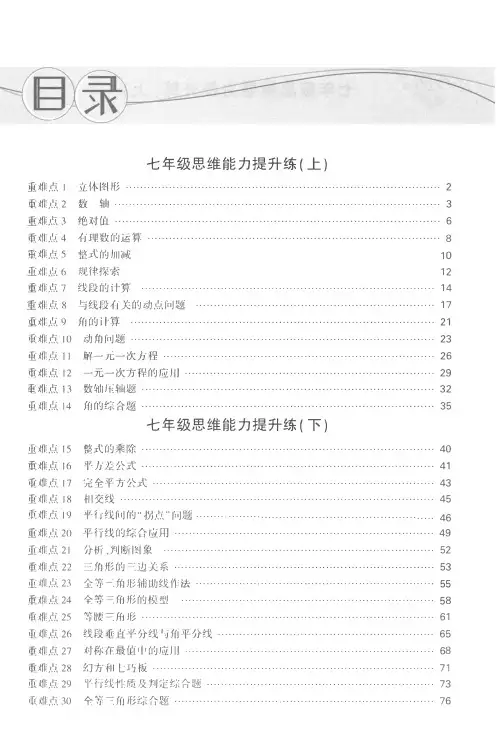 尖子生重难点每日一题七年级数学答案
