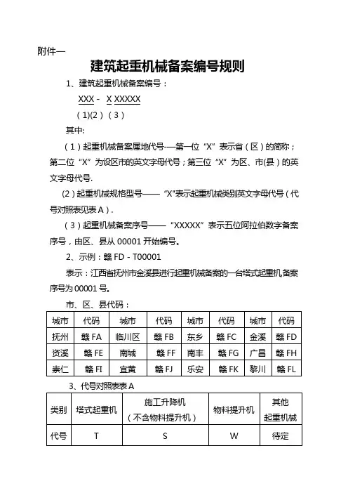 建筑起重机械备案编号规则