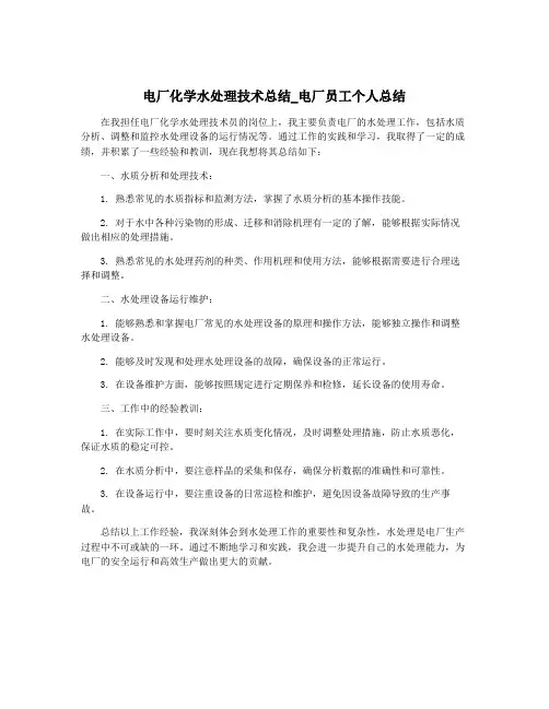 电厂化学水处理技术总结_电厂员工个人总结