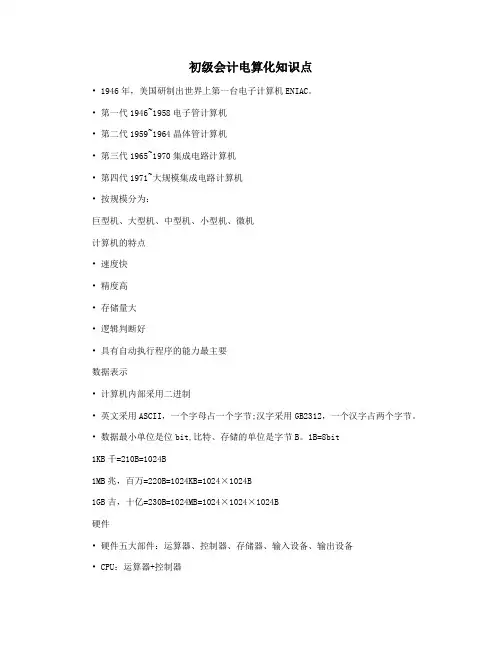 初级会计电算化知识点