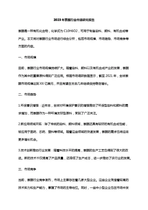 2023年萘醌行业市场研究报告