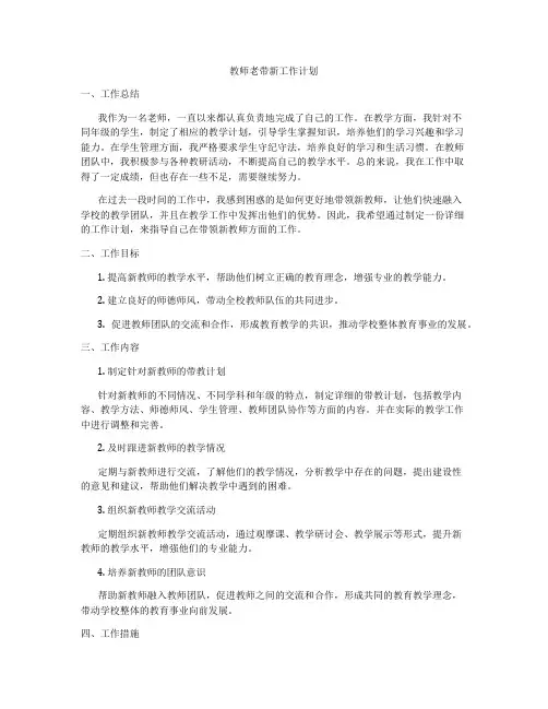 教师老带新工作计划