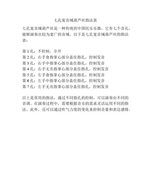 七孔宽音域葫芦丝指法表