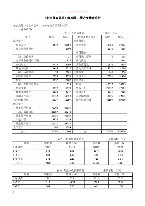 财务报表分析练习题(资产负债表) (1)