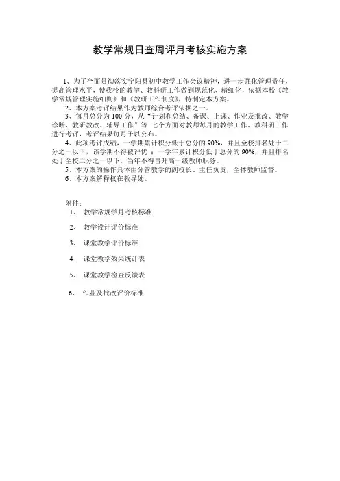 教学常规日查周评月考核实施方案