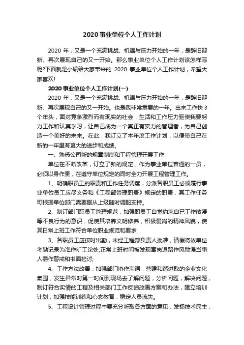 2020事业单位个人工作计划