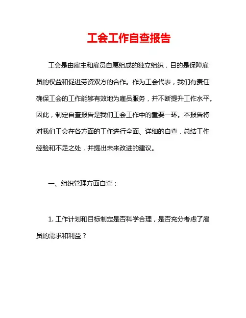 工会工作自查报告