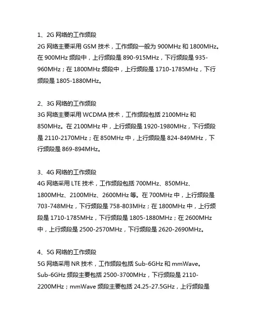 2g、3g、4g、5g、6g的工作频段