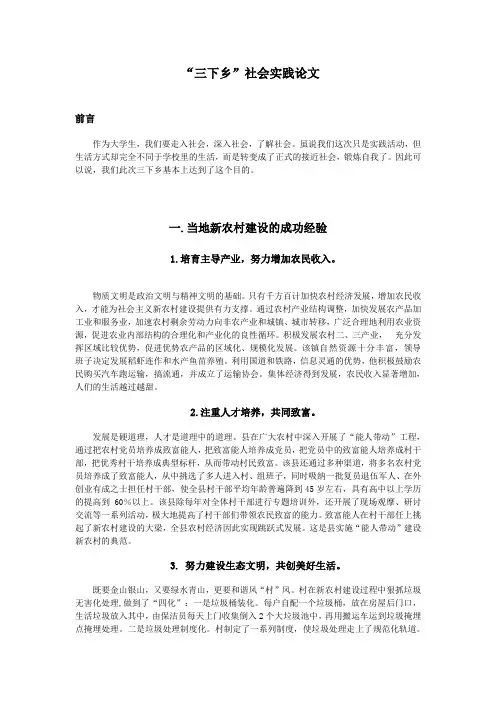 三下乡社会实践论文