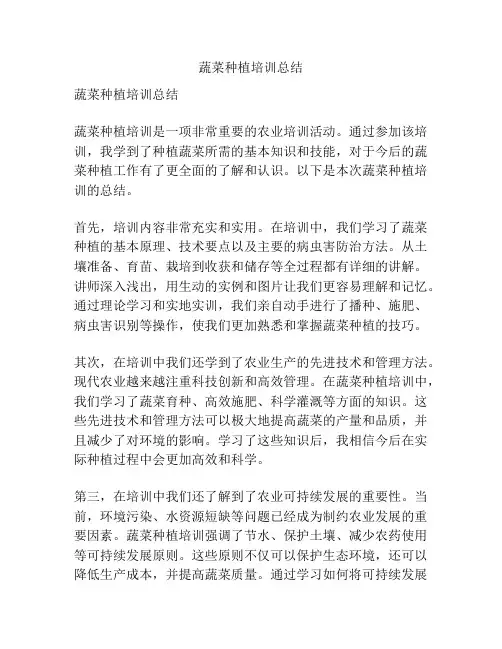 蔬菜种植培训总结
