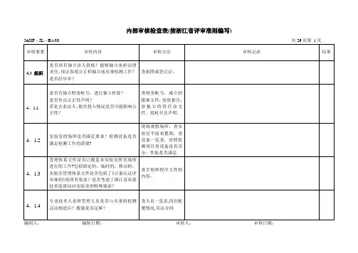 实验室内部审核检查表-按评审准则【范本模板】