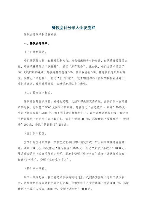 餐饮会计分录大全及流程