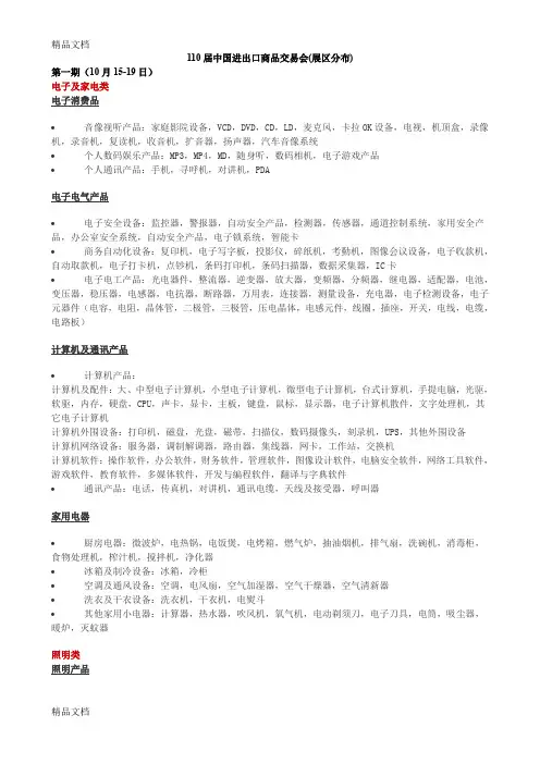 (整理)110届交易会参展展品范围.