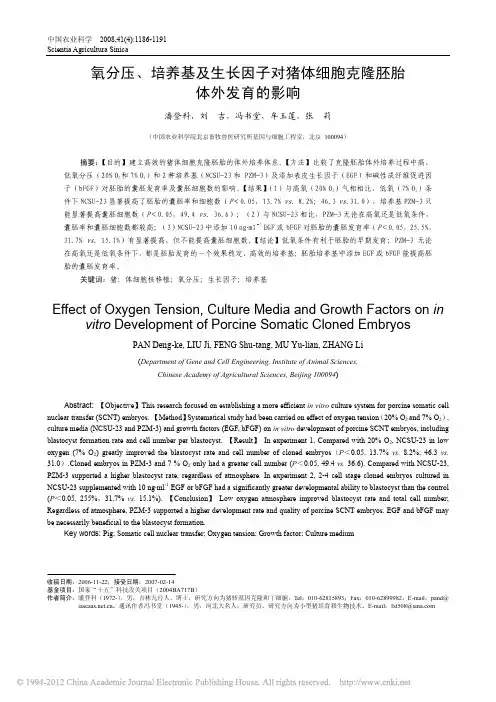氧分压_培养基及生长因子对猪体细胞克隆胚胎体外发育的影响