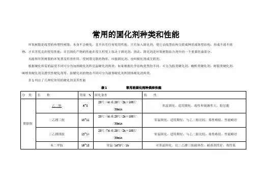 常用的固化剂种类、性能及配方