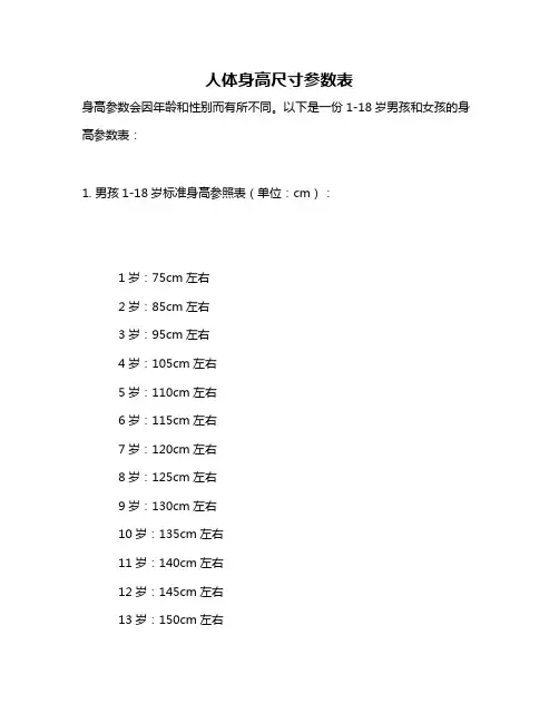 人体身高尺寸参数表