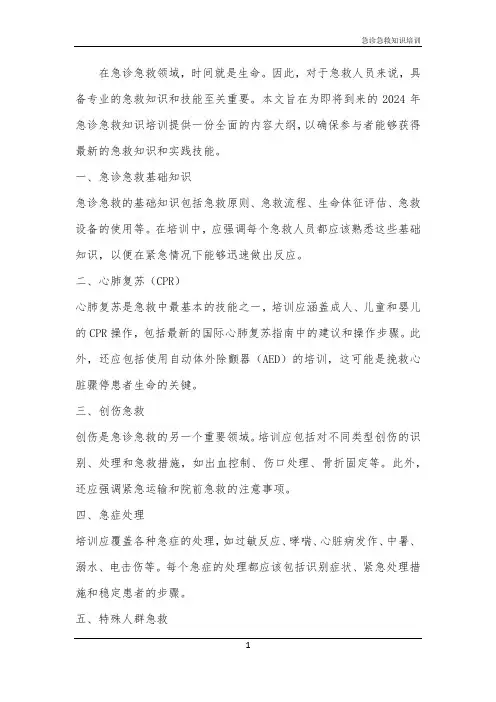 2024年急诊急救知识培训