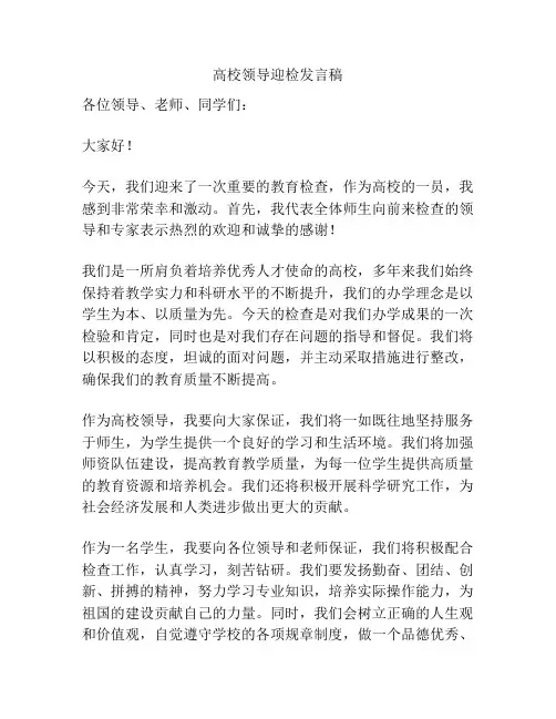 高校领导迎检发言稿