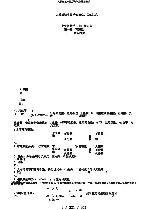 人教版初中数学知识点总结公式