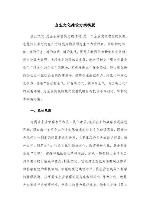企业文化建设方案模版(4篇)