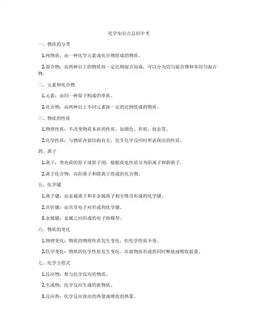 化学知识点总结中考