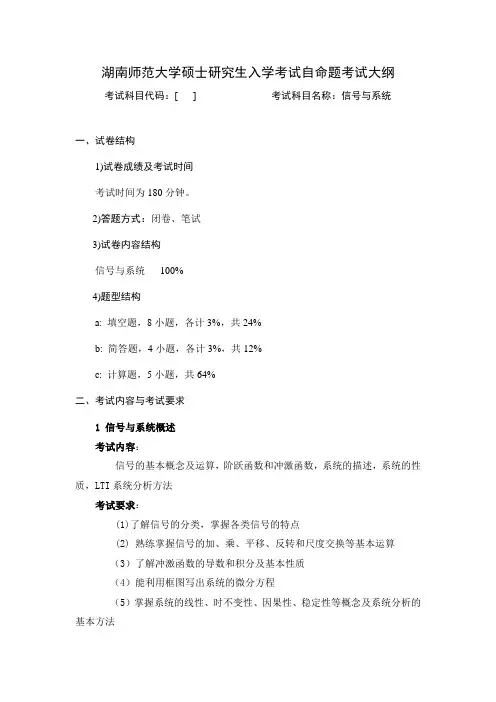 2020年湖南师范大学029--信号与系统-复试科目
