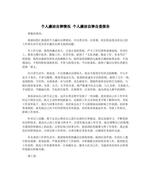 个人廉洁自律情况 个人廉洁自律自查报告