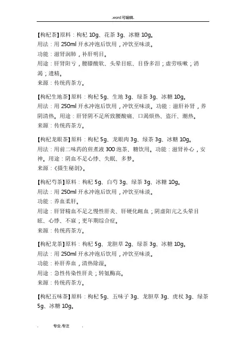 药店养生茶配方大全