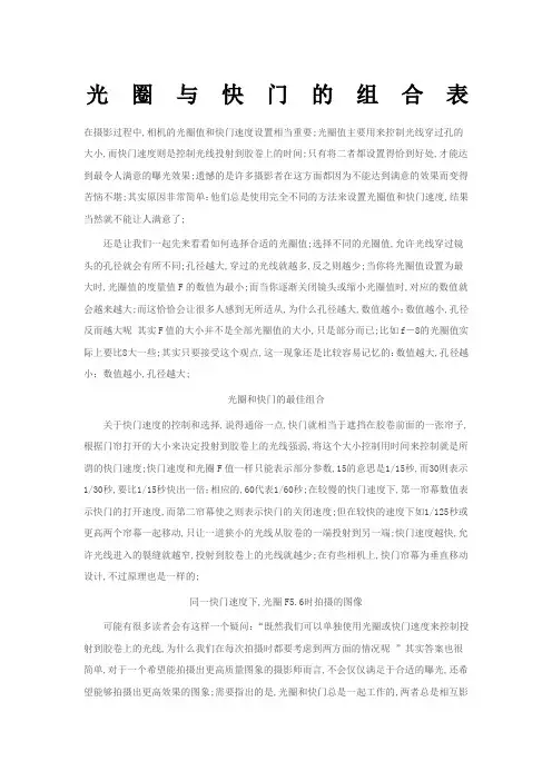 光圈和快门配合表
