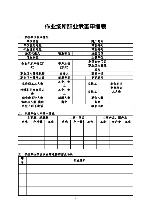 作业场所职业危害申报表