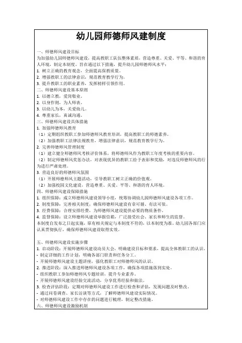 幼儿园师德师风建制度