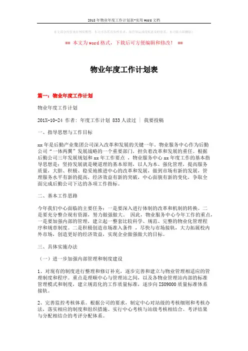 2018年物业年度工作计划表-实用word文档 (12页)