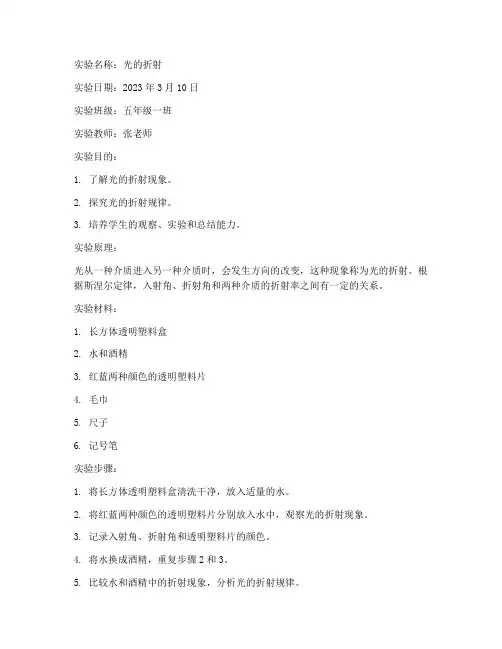 实验报告单小学科学