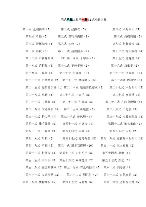 陈式洪派太极拳一路81式动作名称