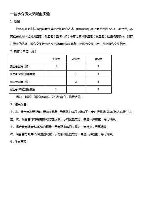 盐水凝聚胺介质交叉配血实验