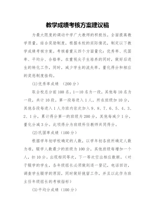 教学成绩考核方案建议稿