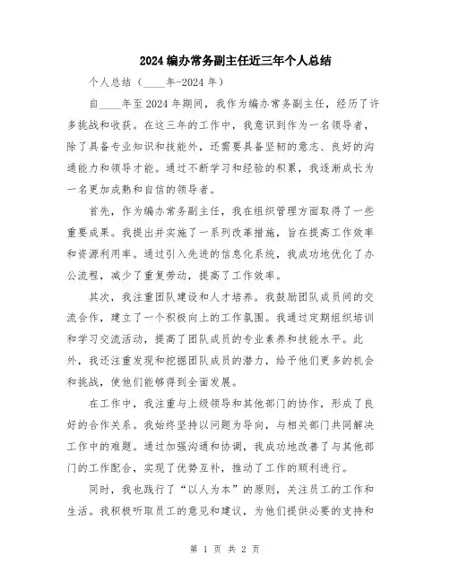 2024编办常务副主任近三年个人总结