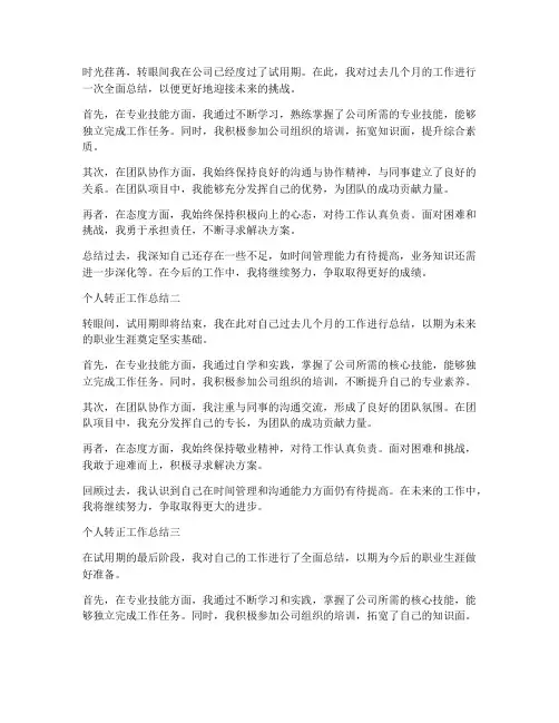 个人转正工作总结十篇