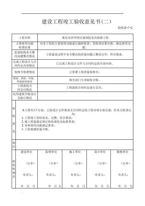 建设工程竣工验收意见书(完整版)