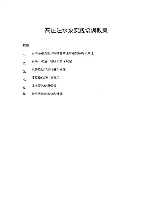 高压注水泵实践培训教案概要