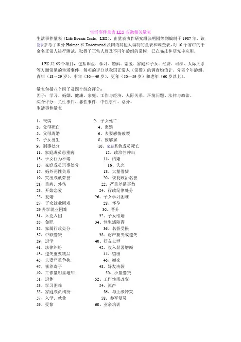生活事件量表LES-应激相关量表