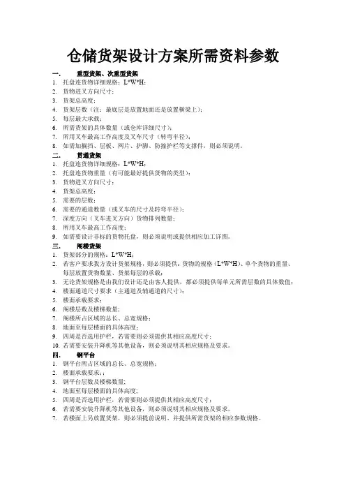 仓储货架设计方案所需资料参数,购买仓库货架需要的参数