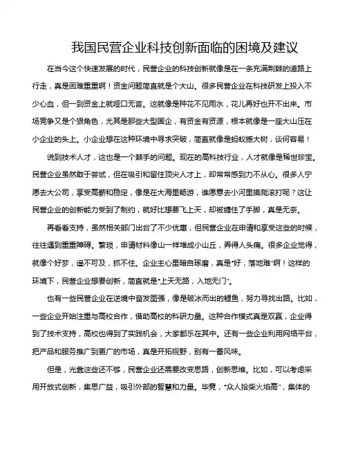 我国民营企业科技创新面临的困境及建议
