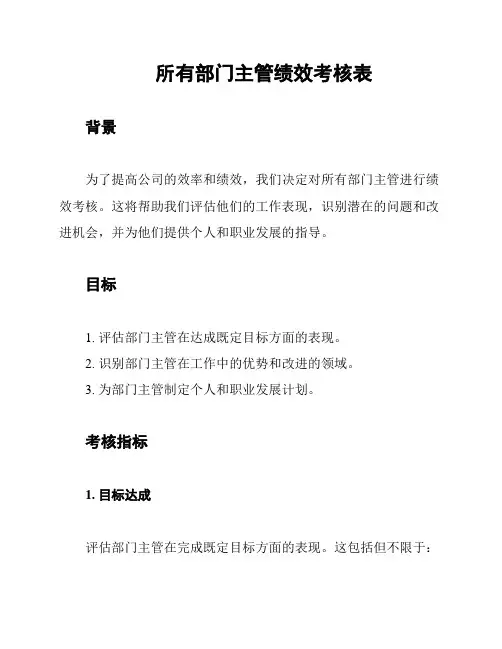 所有部门主管绩效考核表