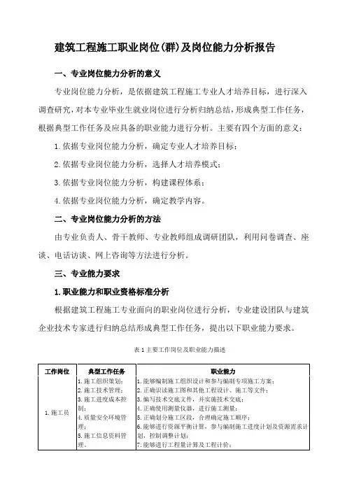 建筑工程施工职业岗位(群)及岗位能力分析报告
