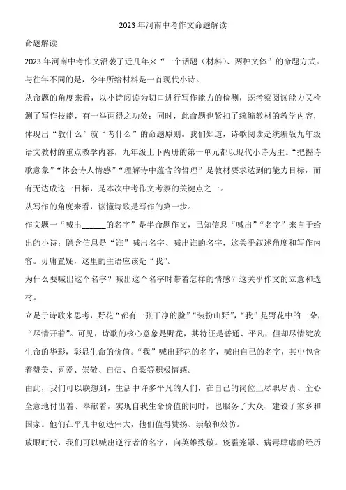 2023年河南中考作文命题解读