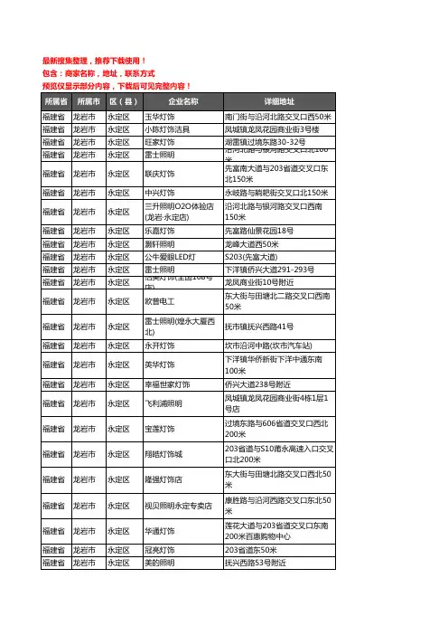 新版福建省龙岩市永定区灯饰企业公司商家户名录单联系方式地址大全45家