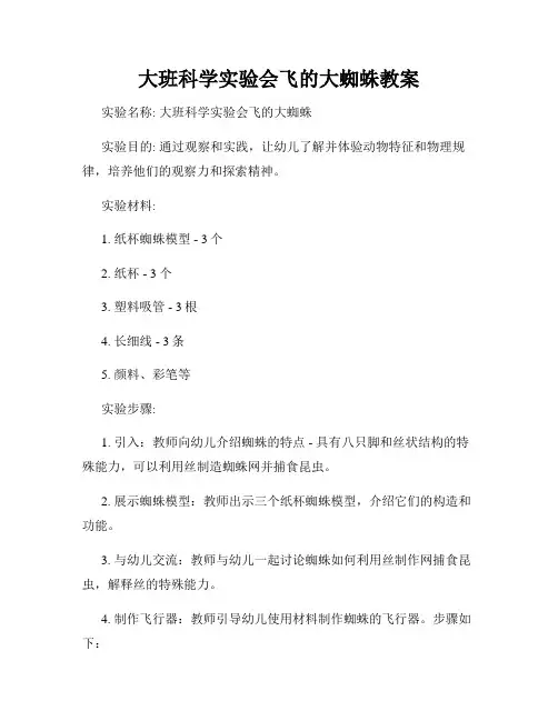 大班科学实验会飞的大蜘蛛教案