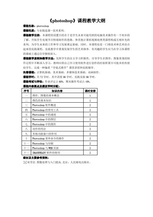 photoshop课程教学大纲